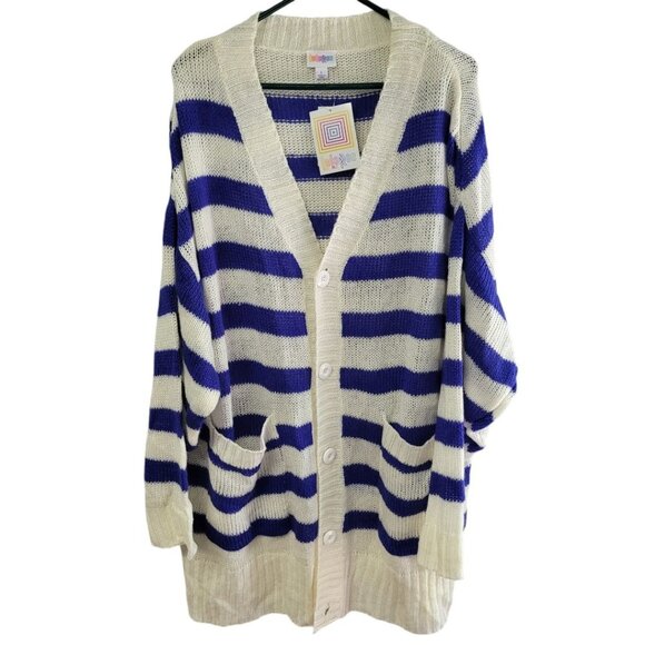 Lularoe Lucille Cardigan Sweater Womens Oversized Large Striped Buttons Plus - Picture 1 of 8